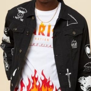 Rue21 Jackets & Coats - Doodle Pattern Hype Jean Jacket Rue21 Jackets & Coats - Doodle Pattern Hype Jean Jacket